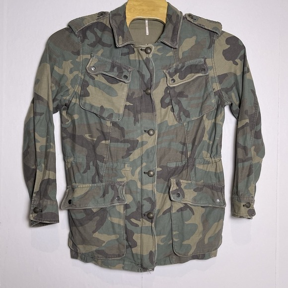 Free People Women's Large Green Camo Not Your Brothers Military Surplus Jacket - Picture 2 of 15